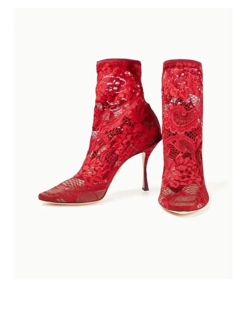 DOLCE&GABBANA Red LaceAnkle Boots - Women's Fashion Booties